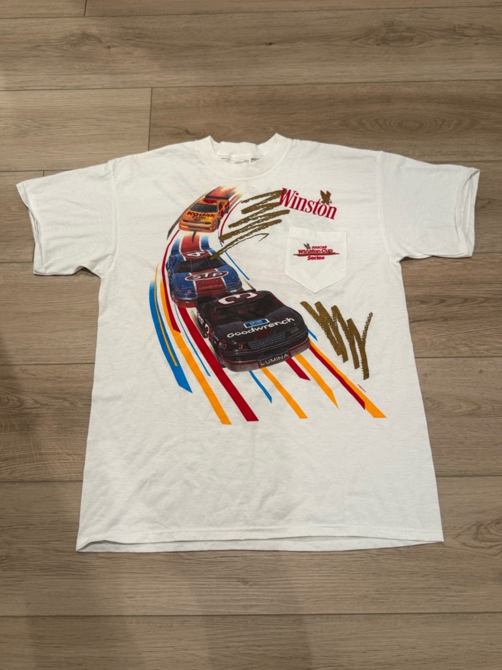 Vintage 1992 NASCAR Winston Cup Series T-Shirt XL White Pocket Tee Single Stitch